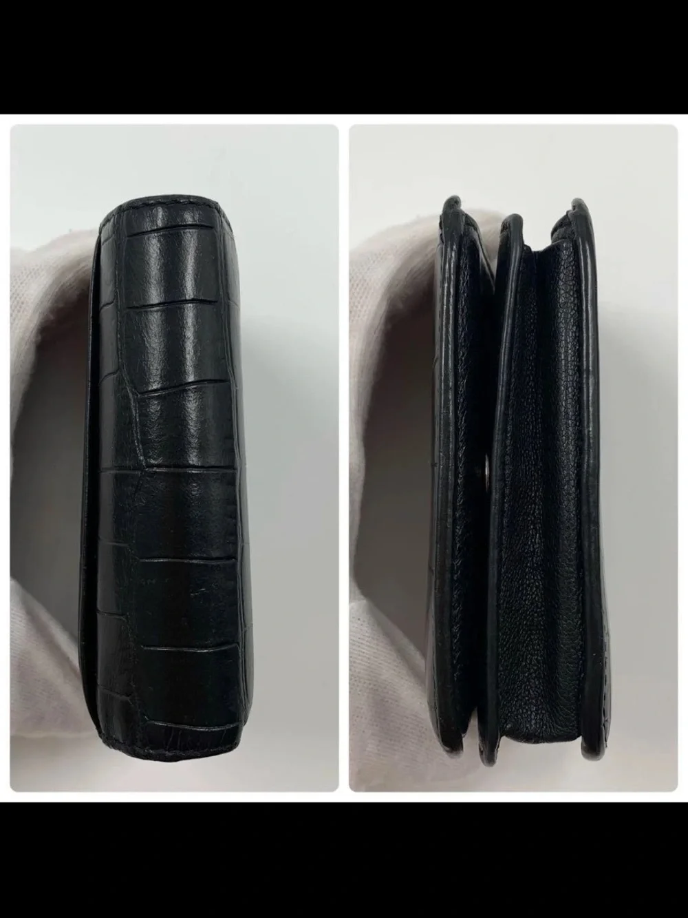 Balenciaga Black Croc-Embossed Compact Leather Wallet